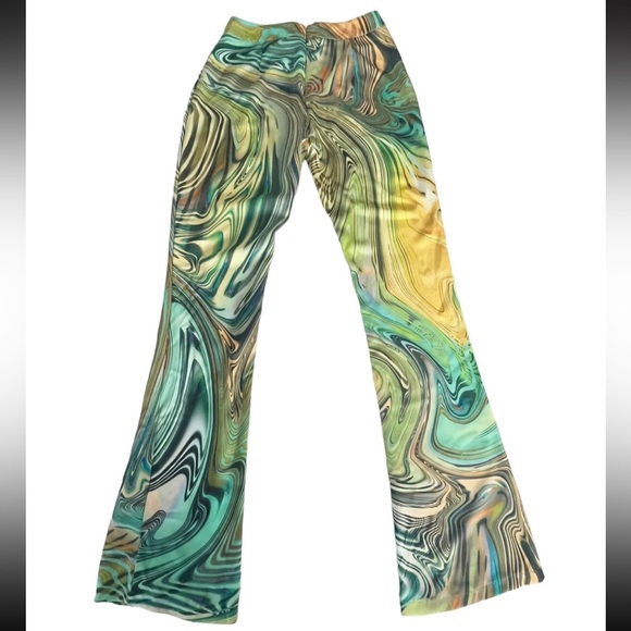 POSTER GIRL Dolls Kill High Rise Hypnosis Habits Swirl Kick Flare Rave Pants XS - Picture 5 of 16